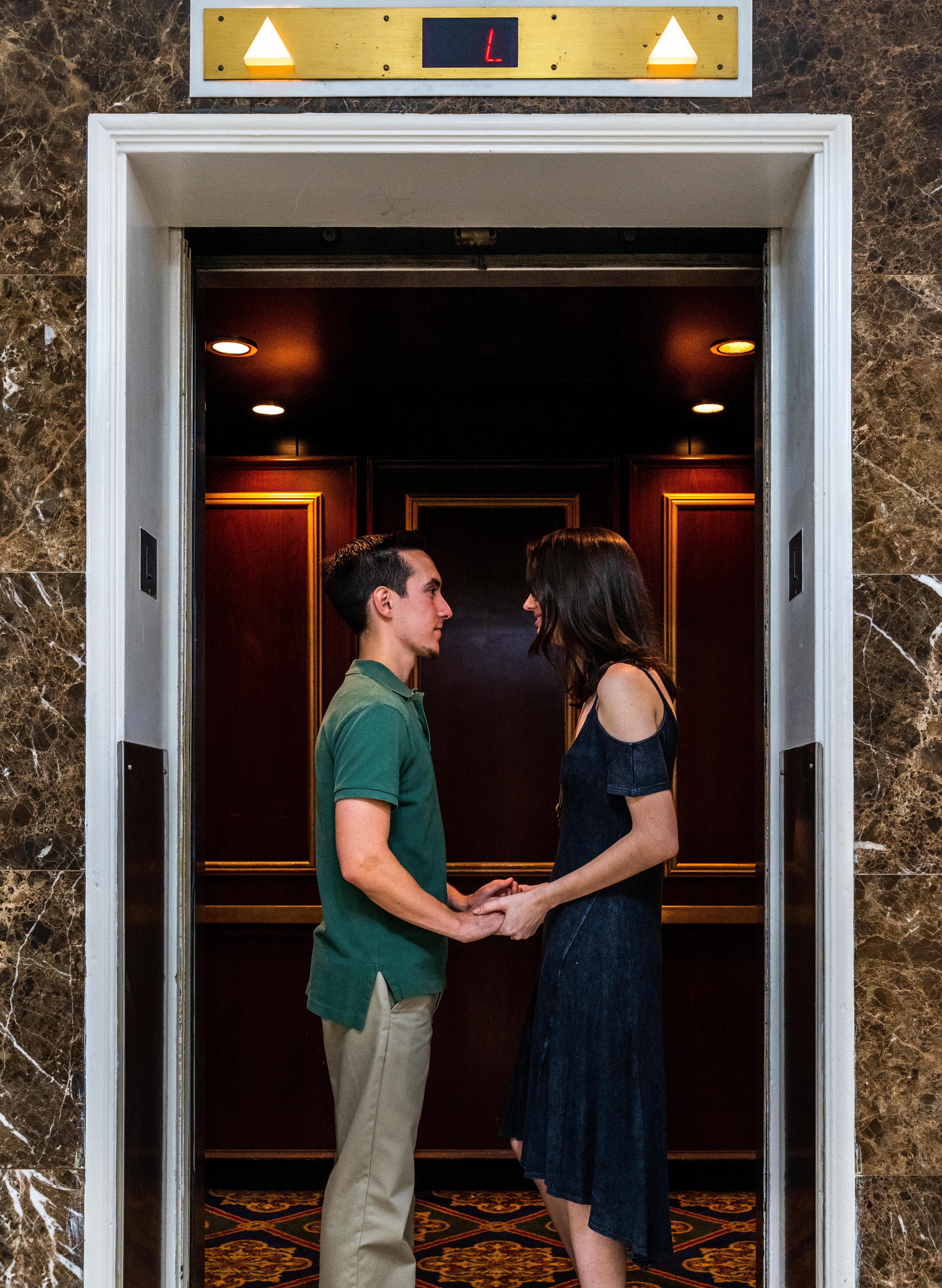 Mississippi Engagement session with young couple at hotel in Jackson, MS.