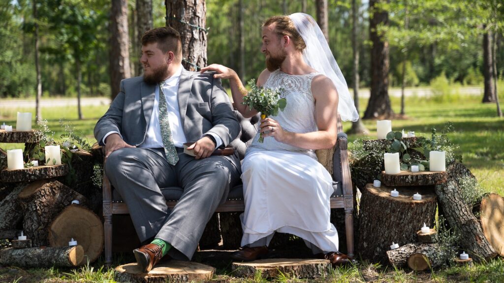 Bride and groom first look at a Mississippi wedding